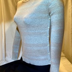 Theory Cashmere Blend Grey and Pink Striped Crewneck Sweater